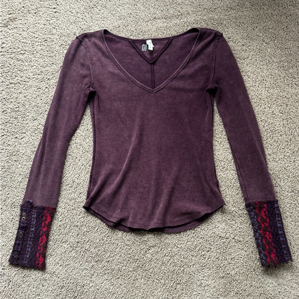 We The Free Deep Purple Long Sleeve with Colorful Cuffs